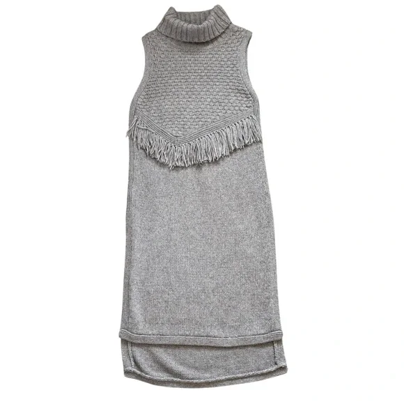 Nomad by Morgan Carper Women’s Grey Knit Tassel Turtleneck Sleeveless Dress Med - Picture 5 of 14